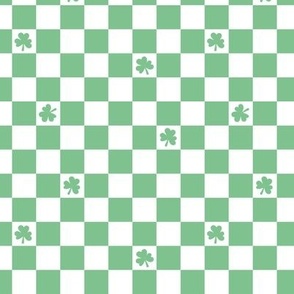 Groovy seventies check - random shamrock st patrick's day irish checker plaid design summer jade green white