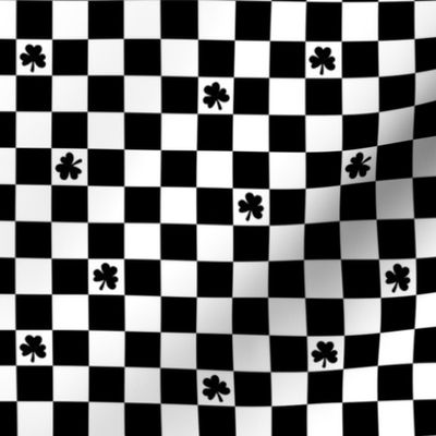 Groovy seventies check - random shamrock st patrick's day irish checker plaid design summer monochrome black and white