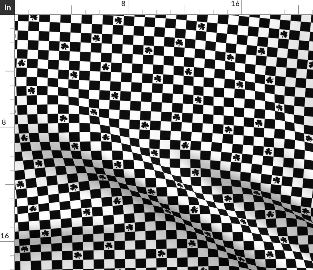 Groovy seventies check - random shamrock st patrick's day irish checker plaid design summer monochrome black and white