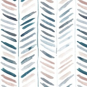 Indigo and earthy artistic herringbone - watercolor brush stroke chevron painterly minimalistic scandi pattern for home decor b081-2