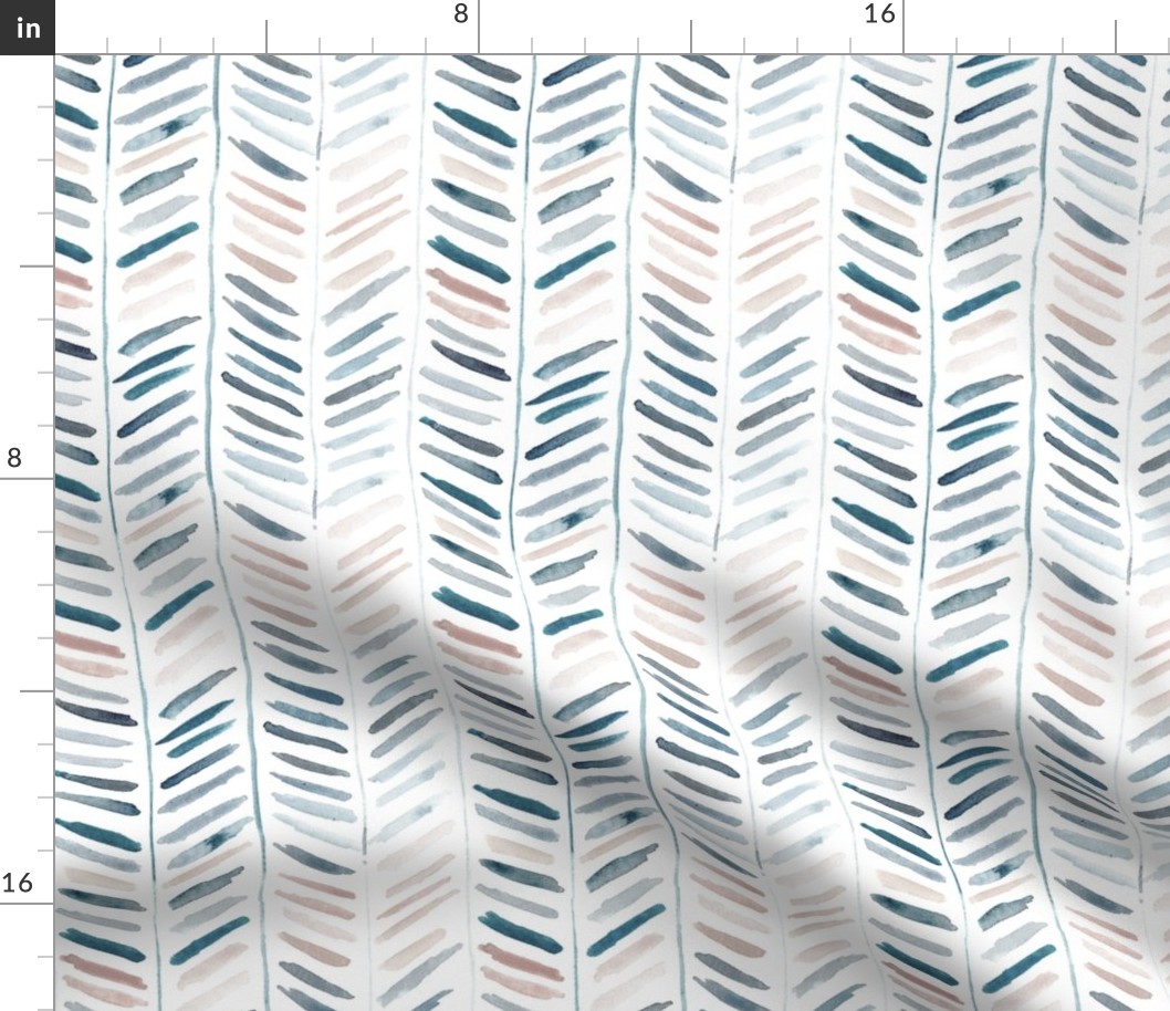 Indigo and earthy artistic herringbone - watercolor brush stroke chevron painterly minimalistic scandi pattern for home decor b081-2