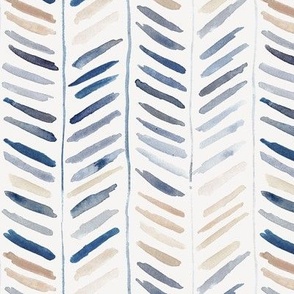 artistic herringbone in indigo and earthy shades - watercolor brush stroke chevron painterly minimalistic scandi pattern for home decor b081-3