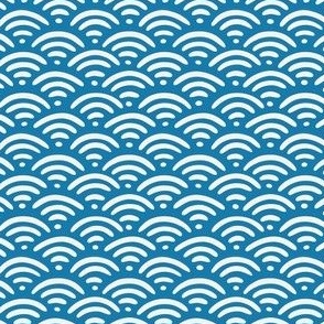 Hand Drawn Japanese Seigaiha Scallop Waves | Small Scale | Blue