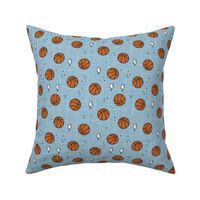 Basketball love - on fire vintage mid century style basketball sports design orange on light blue