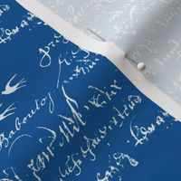 White french script on Boat Blue