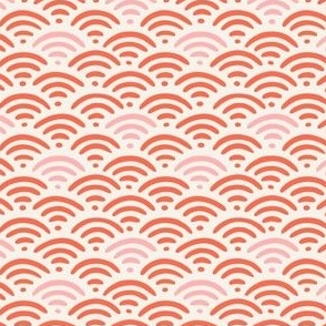 Hand Drawn Japanese Seigaiha Scallop Waves | Small Scale | Orange-Red & Pink