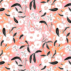 Pink and Orange  | Floral Kisses Textured | Pastel Comforts | Medium Scale ©designsbyroochita