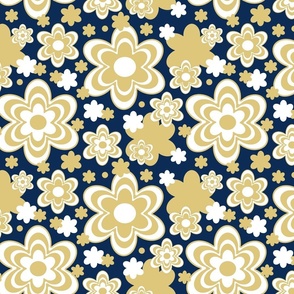 Gold Floral on Navy Blue 