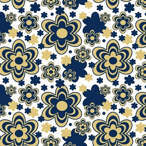 Gold Navy Blue Floral 