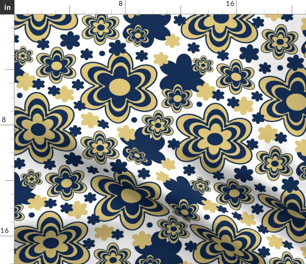 Gold Navy Blue Floral 