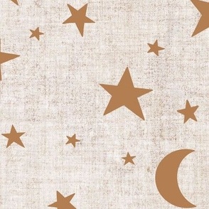 Large / Stars and Moon on Beige Washed Out Linen