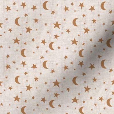 Small / Stars and Moon on Beige Washed Out Linen