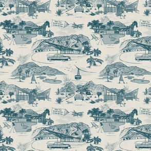 PALM SPRINGS MID-CENTURY TOILE - VINTAGE PEACOCK ON OFF-WHITE