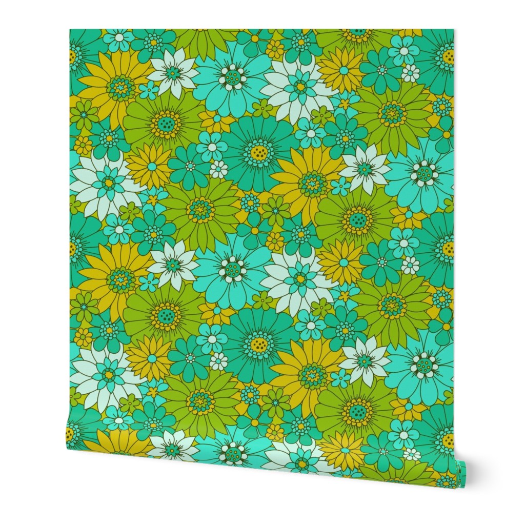 Retro Daisy Floral - Lime