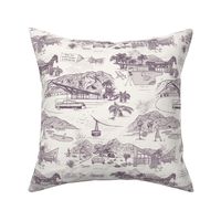 PALM SPRINGS MID-CENTURY TOILE - RETRO EGGPLANT ON BUTTERMILK WHITE