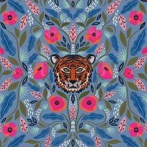 Floral Tiger on Blue