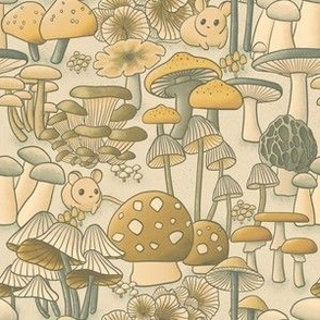 Mushrooms and Mice // Pale Yellow and Blue-Grey // 