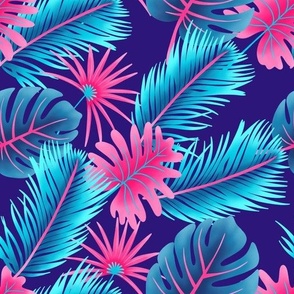 Tropical Plants Blues and Redish Pinks 