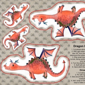 Red Dragon Plushie and Ornament Cut and Sew