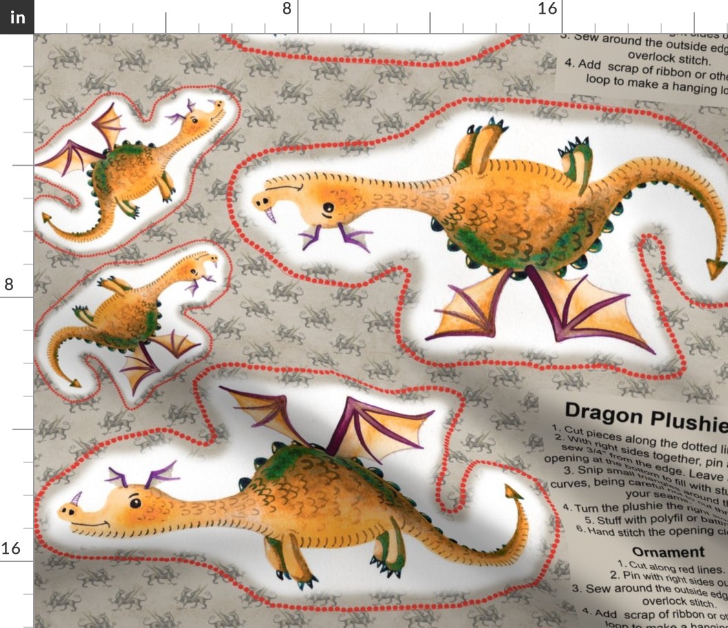 Orange Dragon Plushie and Ornament Cut and Sew