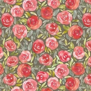 Watercolor Roses on Green