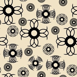 Serenity - Black Wire Flowers on Tan