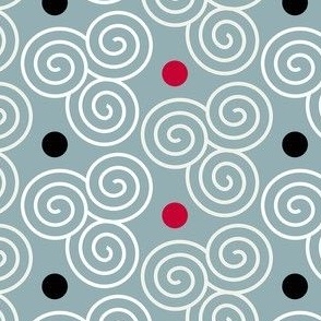 Celtic Triskelion spirals with polka dots on warm gray normal scale