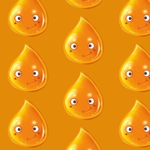 Little honey drop, little honeydrop. Cute kawaii honey drop with smiling face. Cartoon style elements.
