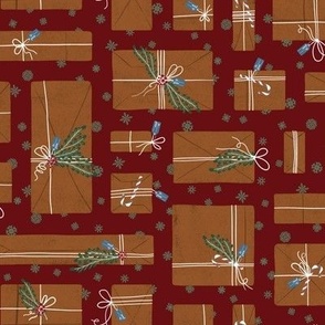 Brown paper packages tied up with string // Burgundy Red // Christmas Presents