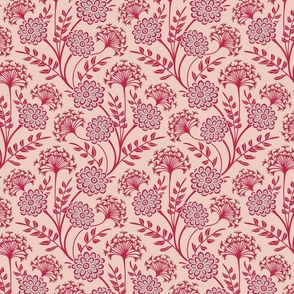 Danube Retro Vintage Zinnia Cow Parsley Floral in Viva Magenta on Pale Dogwood and Ignite Color Palette - SMALL Scale - UnBlink Studio by Jackie Tahara
