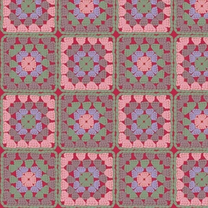 Blue Green and Pink Granny Square on Viva Magenta