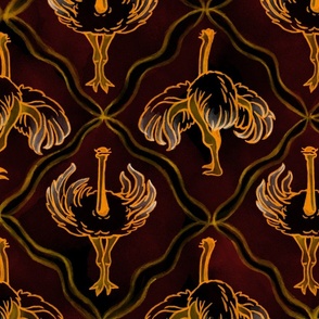 Ostrich Dance Art Deco, Deep Burgundy