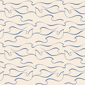 SMALL - Matisse line art Sea Waves 1. Blue on Sand