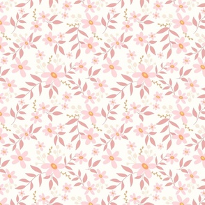 Pink Floral Blooms on Cream Medium
