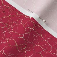Kintsugi Cracks - Small Scale - Viva Magenta and Gold - Crackle Faux Textures Shatter Batik