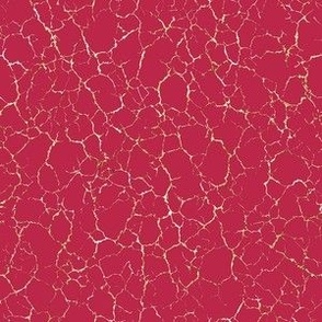 Kintsugi Cracks - Small Scale - Viva Magenta and Gold - Crackle Faux Textures Shatter Batik