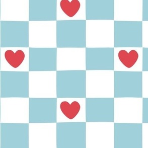 Red Heart Checkerboard on blue 1 1/2 inch