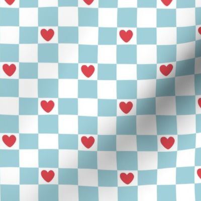 Red Heart Checkerboard on blue 3/4 inch