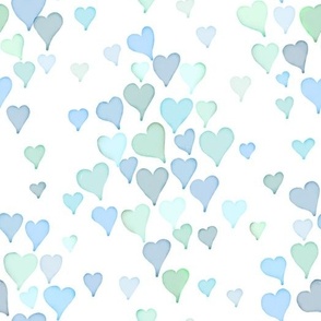 No Ai - shades of blue watercolor hearts