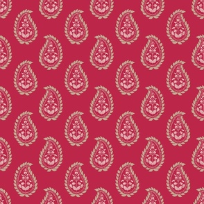 Indian paisley block print style large scale in viva magenta