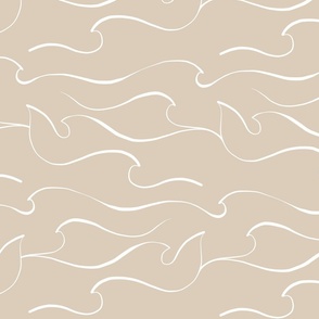 MEDIUM - Matisse line art Sea Waves 4. White on Sand