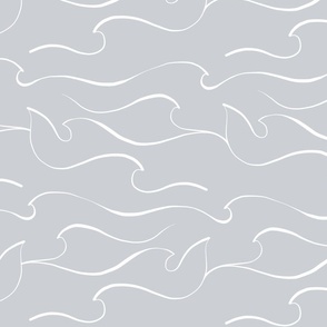 MEDIUM - Matisse line art Sea Waves 6. White on Pale Grey