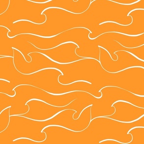 (m) Minimal Abstract Matisse line-art Sea Waves 7. ORANGE #matisselove #lineart #orangeandwhite #matissebedding #seaside #coastal #retro