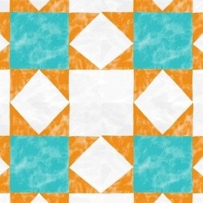 Cabincore Orange and Teal Watercolor Quilt Star Blocks