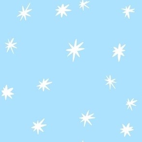 White Stars Snowflakes on Blue Background