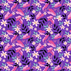 Blooms and Syngonium on Purple Medium