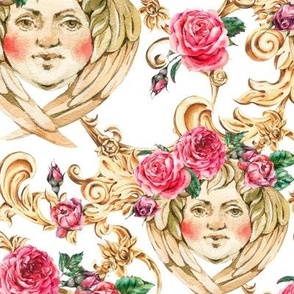Floral cupid baroque inspiration on white