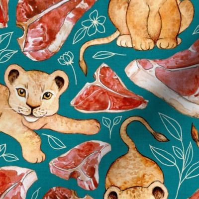 Lion Diet Love - teal background 