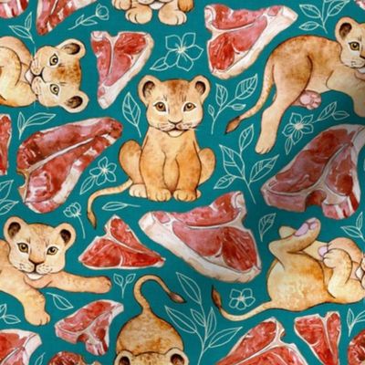 Lion Diet Love - teal background, small