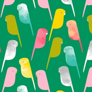 Budgies flying fabric green